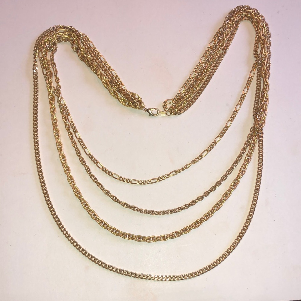 Multi-Strand Gold Tone Chain Layered Boho Necklace